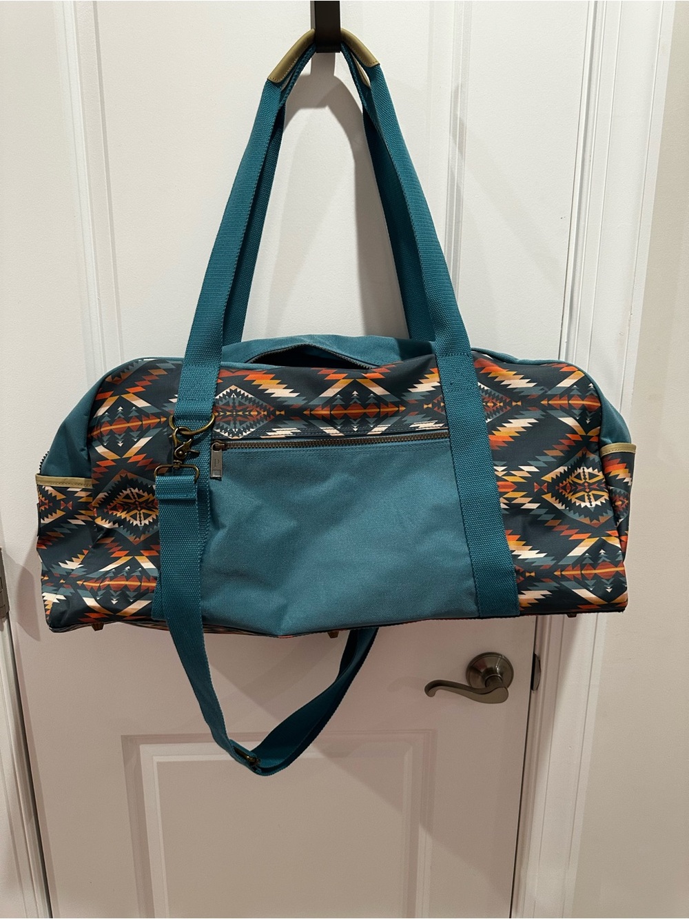 Pendleton Teal Aztec-Patterned Weekender Bag 24’